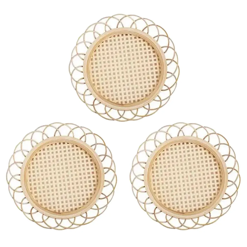 

3 Pcs Bamboo Coaster Dining Table Accessories Shaped Woven Coasters Insulated Cup Pads Heat Placemat