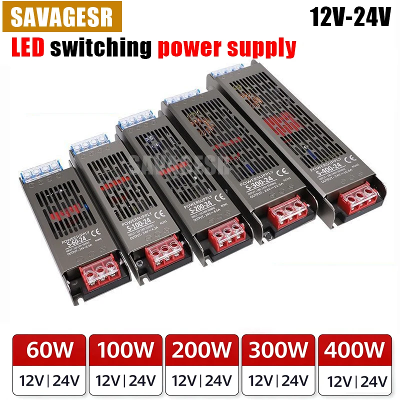 

Блок питания 12В 60Вт 100Вт 200Вт 24В 300Вт 400Вт, AC 110В 230В в DC 12В 24В, драйвер для светодиодных лент, трансформатор для освещения