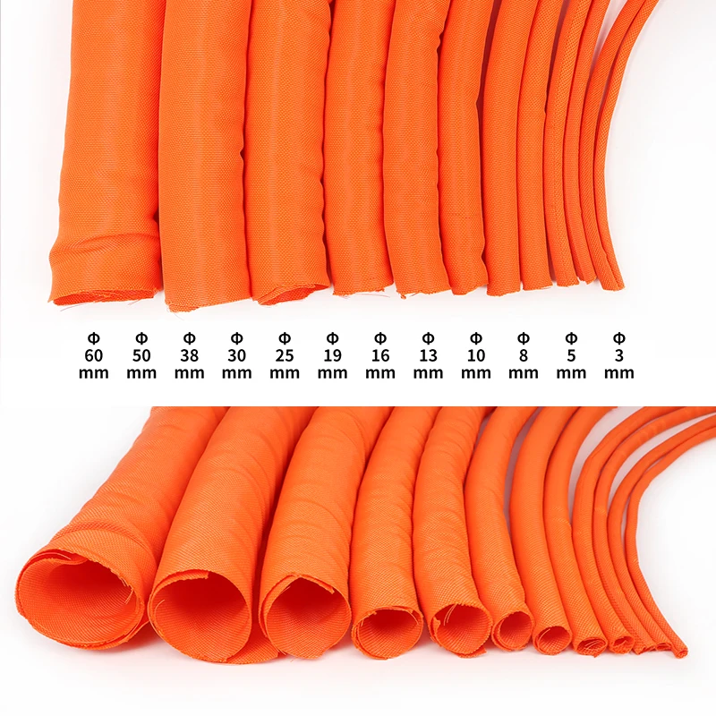 Orange Self Closed Cable Sleeve 3 - 30mm PET Braided Insulated Car Line Management Loom Split Tube Wire Wrap Protector Sleeving