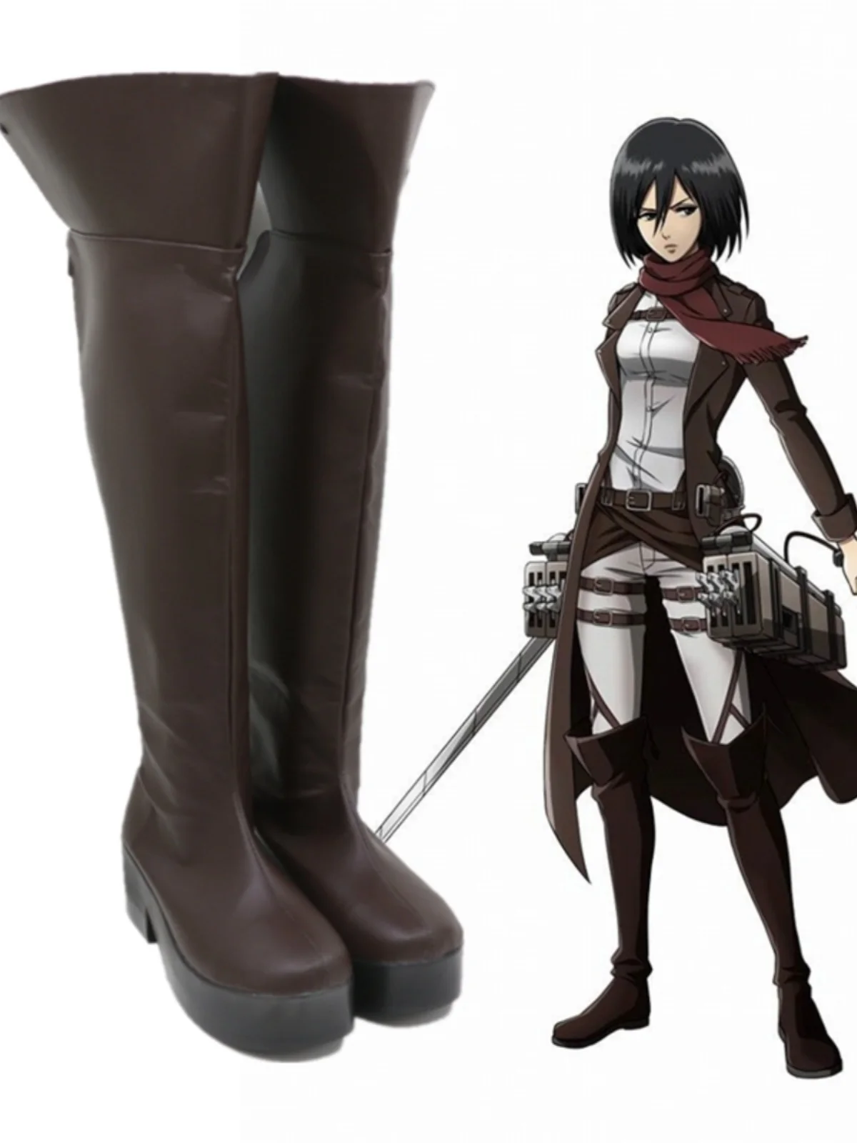 Attack On Titan Levi Eren Jaeger Mikasa Ackerman Cosplay Shoes Boots Knee Length Brown Boots Custom Made