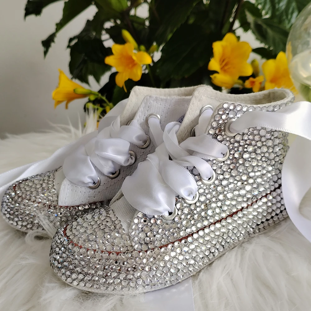 Handmade Rhinestones Bling Girls Womens Kids And Mother Candy Canvas Shoes Pearls Sneakers For Girl Birthday Party Wedding