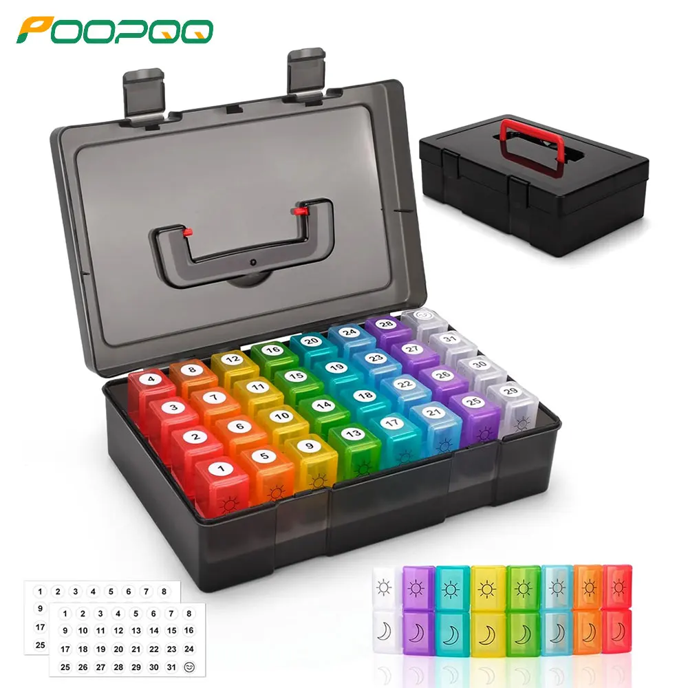 

Ежемесячный органайзер для таблеток, 2-кратный день, коробка для таблеток с отсеками AM PM, органайзер для лекарств для витаминов, добавок и лекарств