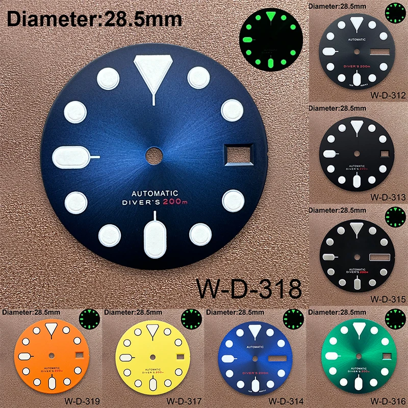 

28.5mm S Logo Sunray Matte Dial Suitable For NH35/NH36/4R/7S Japanese Movement C3 Green Luminous Watch Modification Accessories