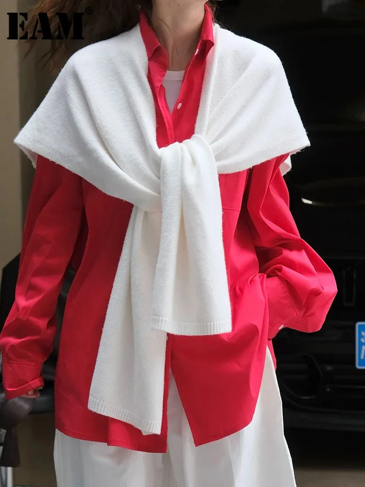 [EAM] Women White Gray Casual Long Shawl Keep Warm Scarf New Long  Personality   Fashion Tide Autumn Winter 2024 1DH6902