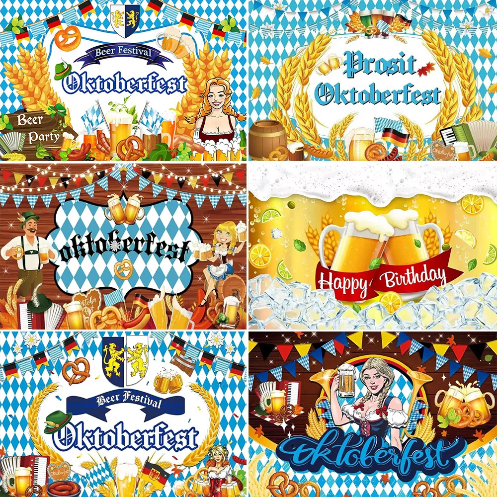 Oktoberfest Theme German Bavarian Party Indoor and outdoor Decoration Banner Photo Background Festival Blue Check Barrel