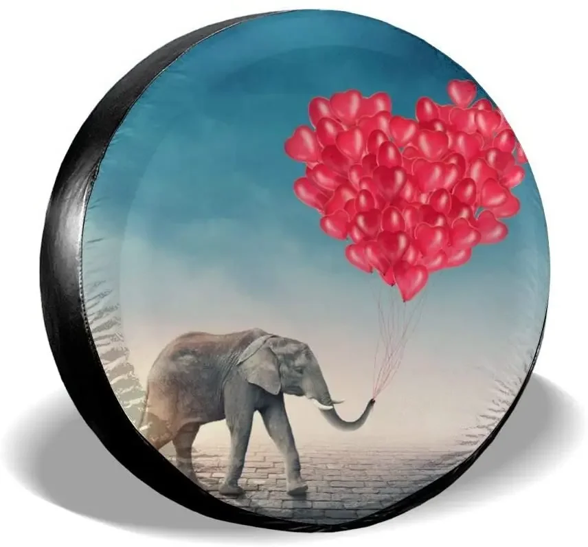 Delerain Elephant Red Balloon Spare Tire Covers for  RV Trailer SUV Truck and Many Vehicle, Wheel Covers Sun Protector Water