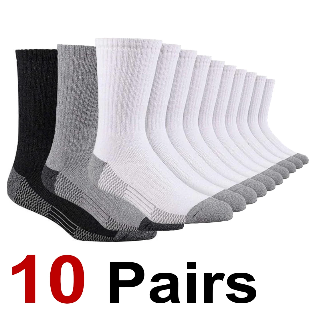 

10 Pairs Men Solid Color Round Neck Work Socks Breathable Sweat Absorbing Simple Style Outdoor Sports All Season Casual Socks