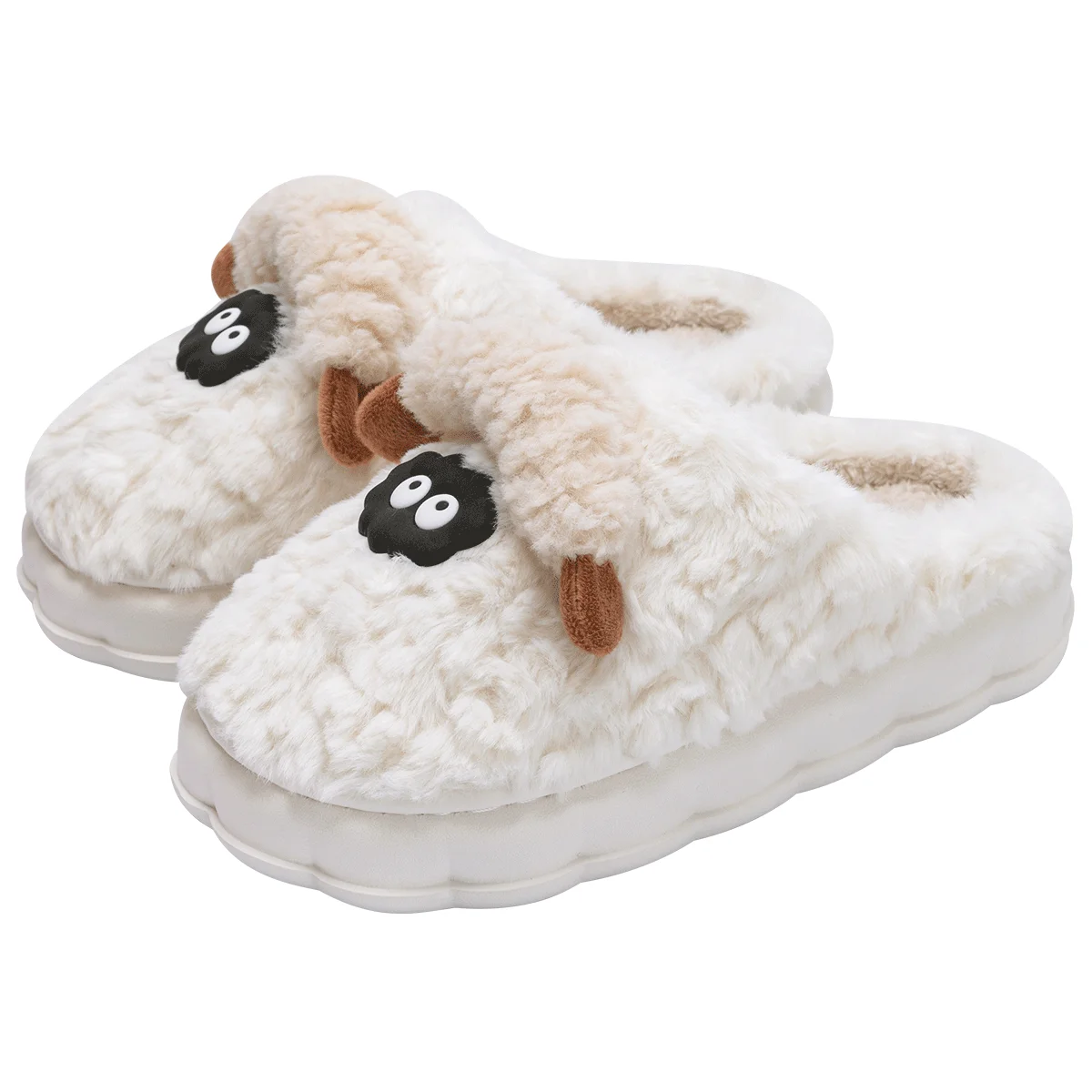 

Newest interesting Winter Warm Furry Slides Woman Fuzzy Slipper Unisex House Shoe adorable puffy sheep slippers