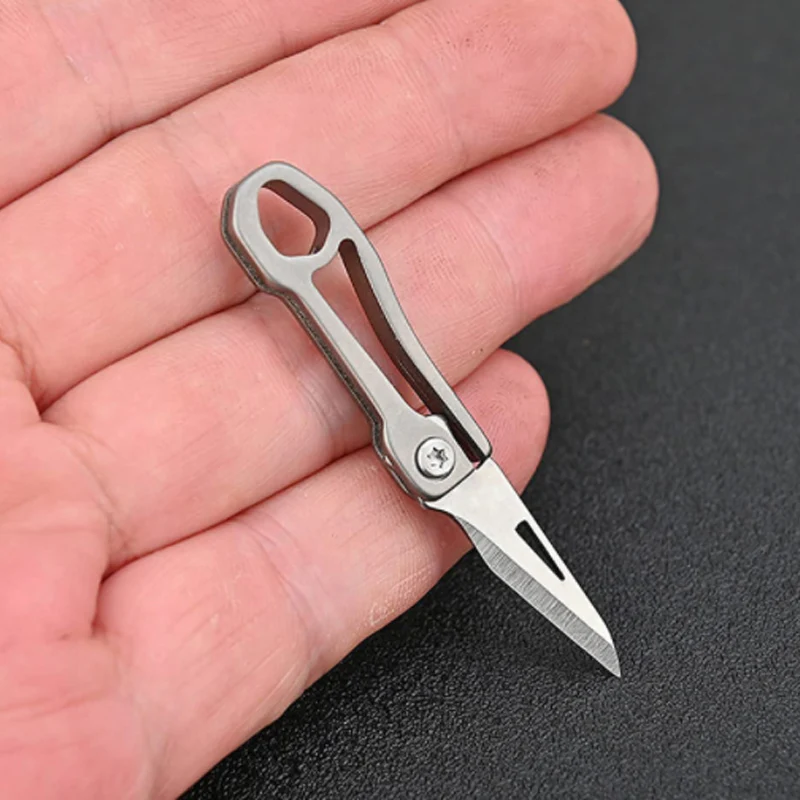 Mini Titanium Alloy Folding Knife Portable Small Blade EDC Keychain Pendant Express Unpacking Pocket Knife Gift EDC Tool