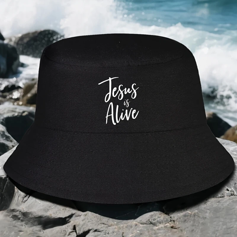 Chapeau Bob Homme « Il est ressuscité, Jésus est vivant » - Croix religieuse, lavable en machine, idéal pour l'été, la Pâques, les événements religieux, Ma