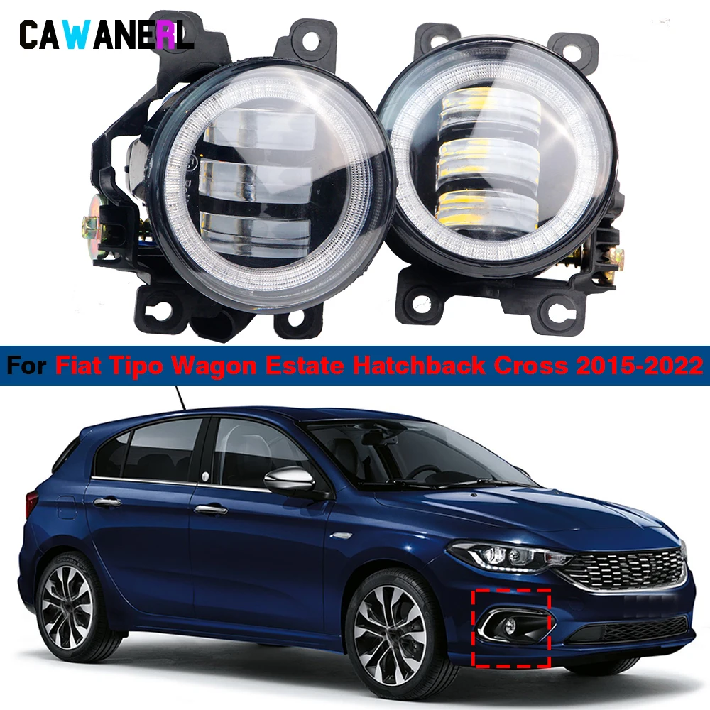 2 X 30W Car Angel Eye LED Fog Ligh DRL Daylight H11 12V For Fiat Tipo Wagon Estate Hatchback Cross 2015-2022 (Except Sedan)