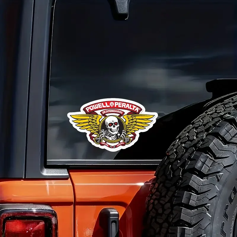 Powell Peralta Skateboard Sticker: Skull with Wings - Car Sticker for Left Side