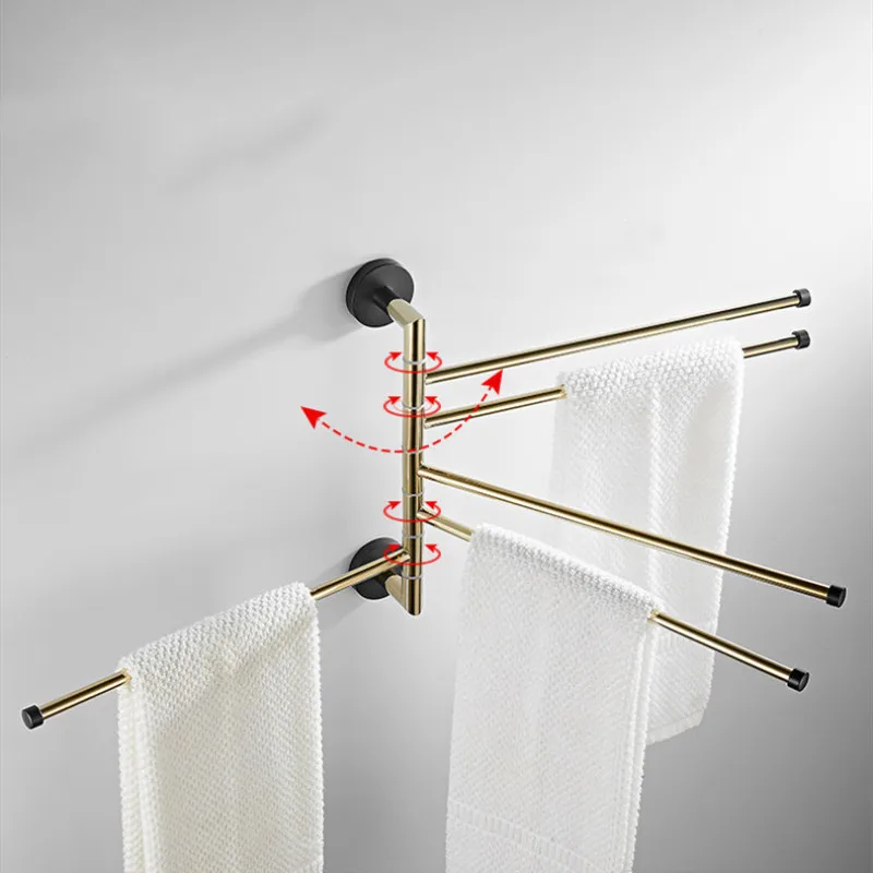 Gold Black Towel Bar Swiving Bathroom Towel Holder Brass Material Wall Mounted 5 Bars Bathroom Accessories