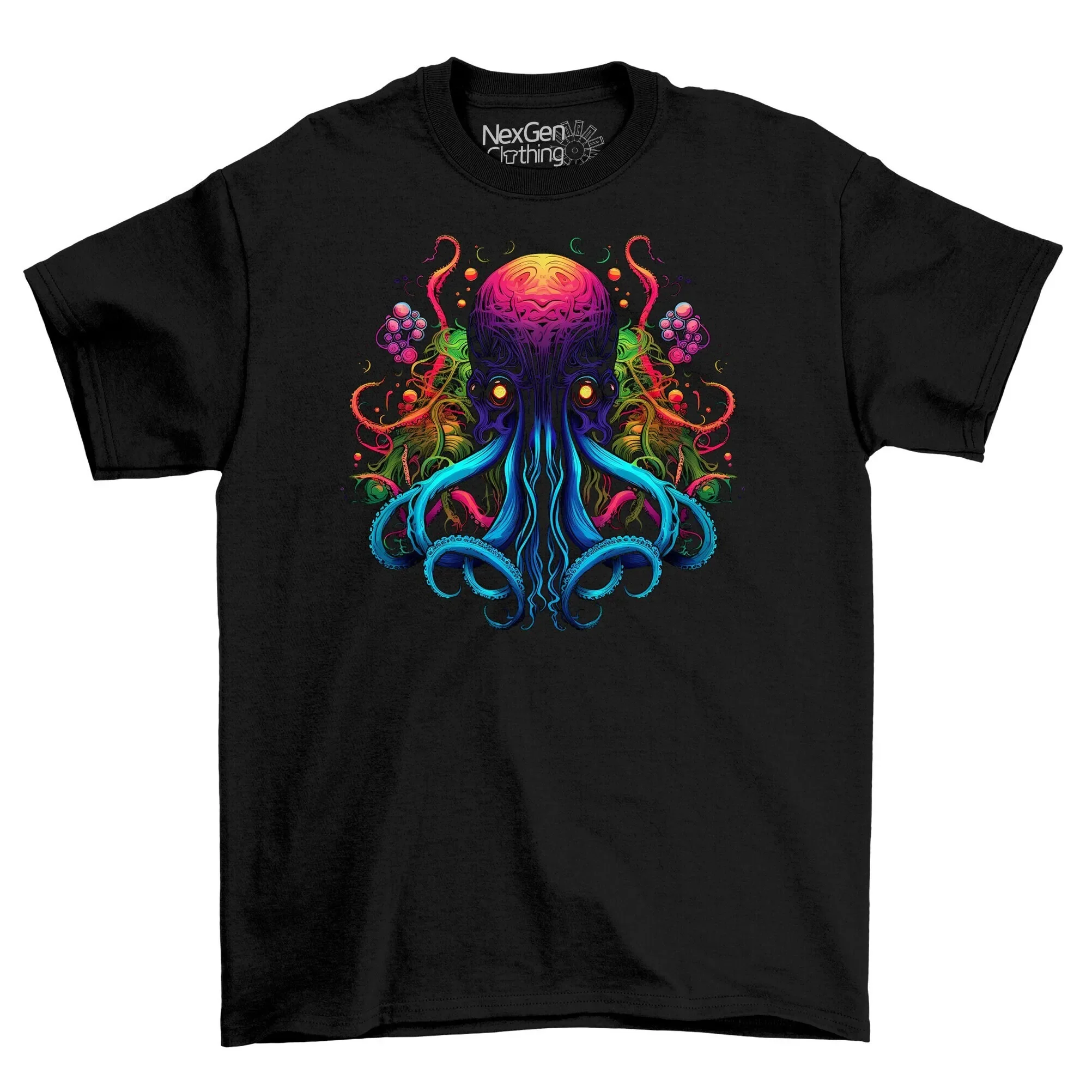 Trippy Under Water Octopus Psychedelic T Shirt Top Men s Black Cotton Mens Goth Fantasy Dark