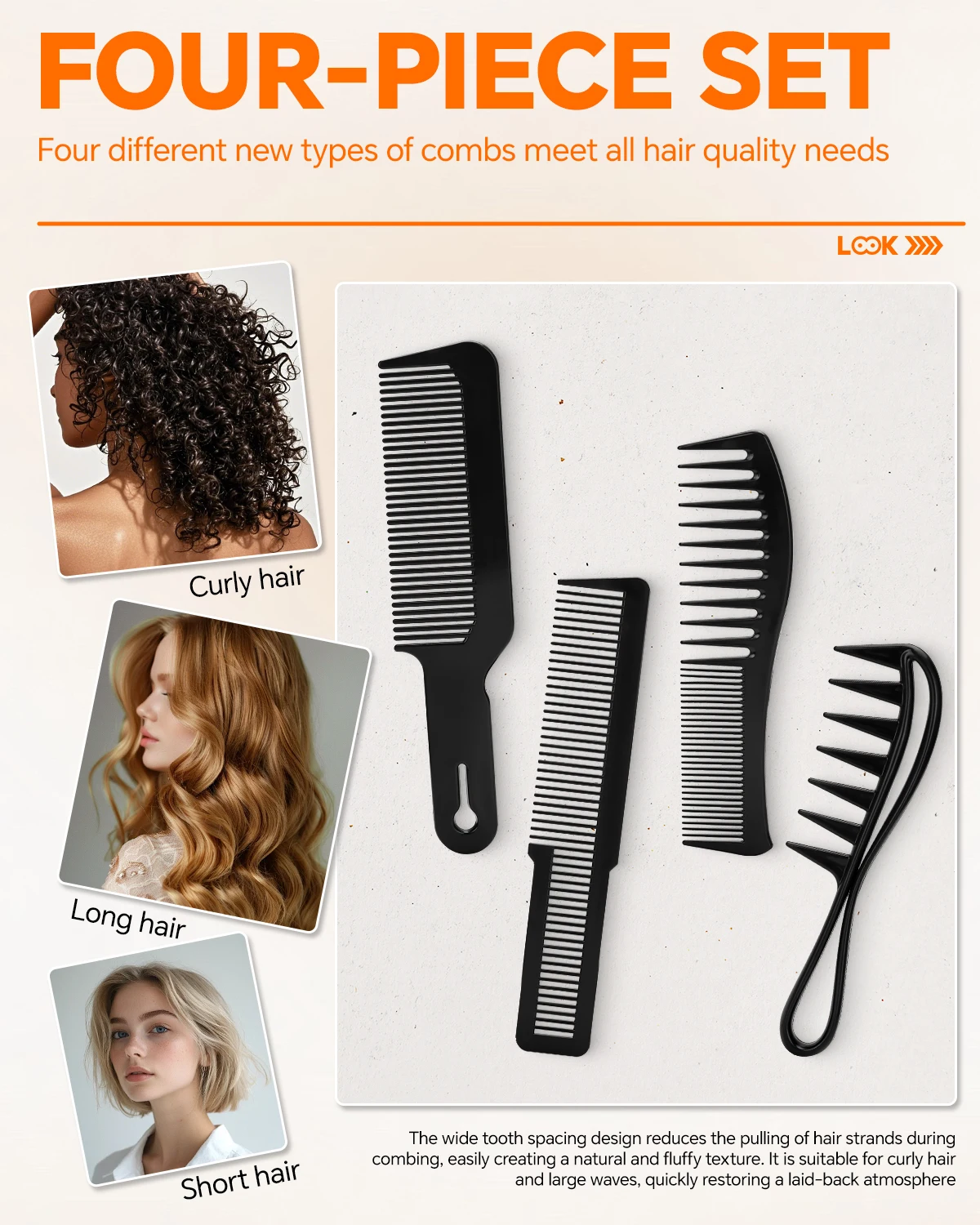 

4 Pcs Set Comb Pompadour Hairstyling Wide Tooth Comb for Curly Hair Slicked Back Hair Comb for Men Saloon Professional Hairstyle