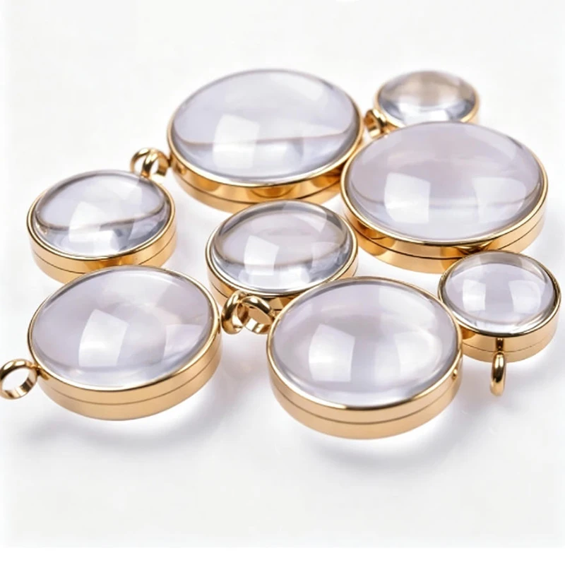 Hyperbolic Stainless Steel Openable Circular Glass Box DIY Can Hold Souvenirs Necklace Pendant Inlaid With Jewelry Accessories