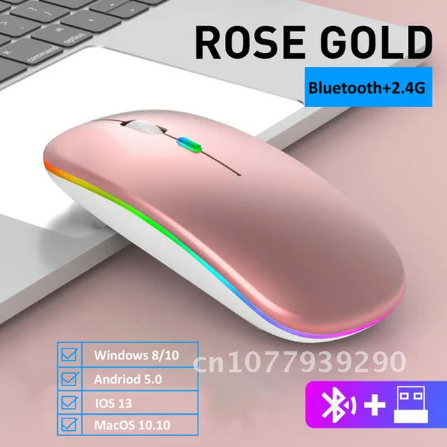 

Wireless Mouse With LED Backlit USB Rechargeable Bluetooth-compatible RGB Silent Gaming Mouse For Ipad Laptop PC Mause Gamer