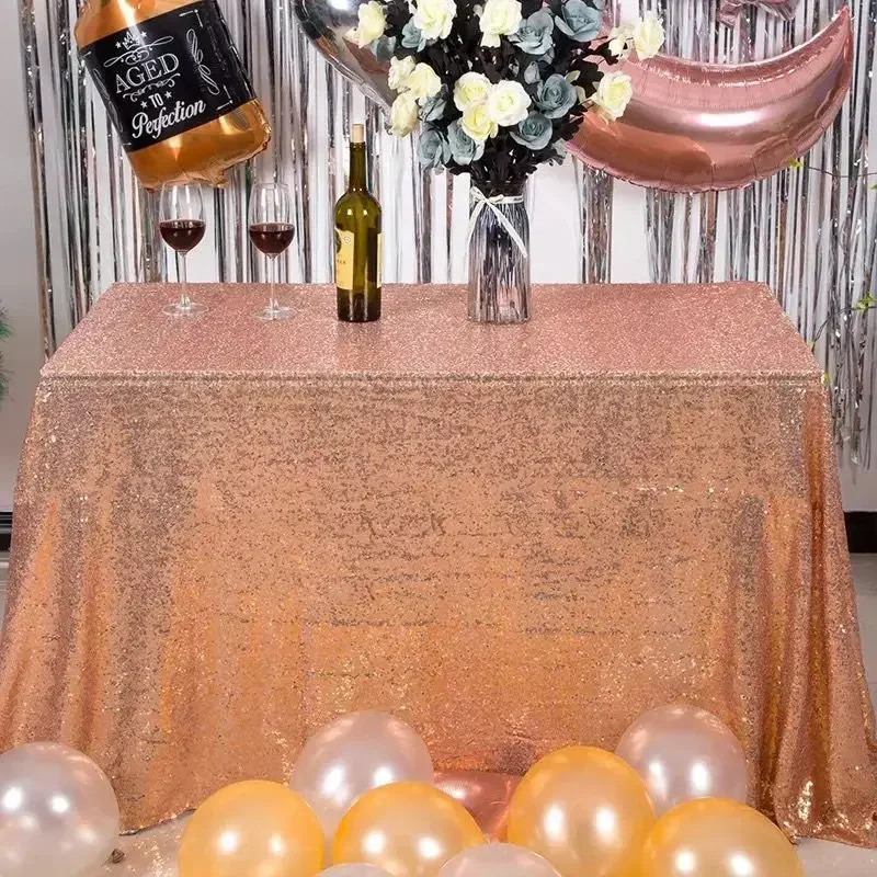 1Pc Rose Gold/Silver/Champagne Sequin Tablecloth Glitter Rectangle&Round Table Cloth Cover For Wedding Decoration Party Home