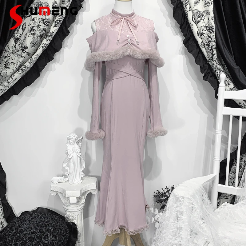 

Winter New Vestidos Lolita Cape Long Sleeves Slim Fit Sweet Dress Japanese Style Rojita Kawaii Clothes Y2k Dresses For Ladies