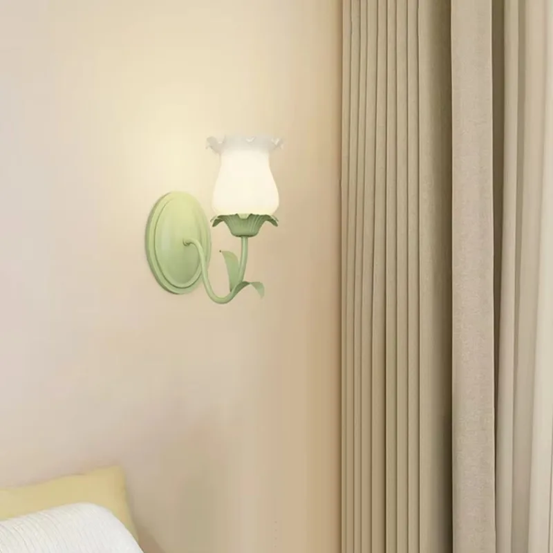 Cream wind flower shape wall lamp 6w three-color variable lamp double head living room bedroom