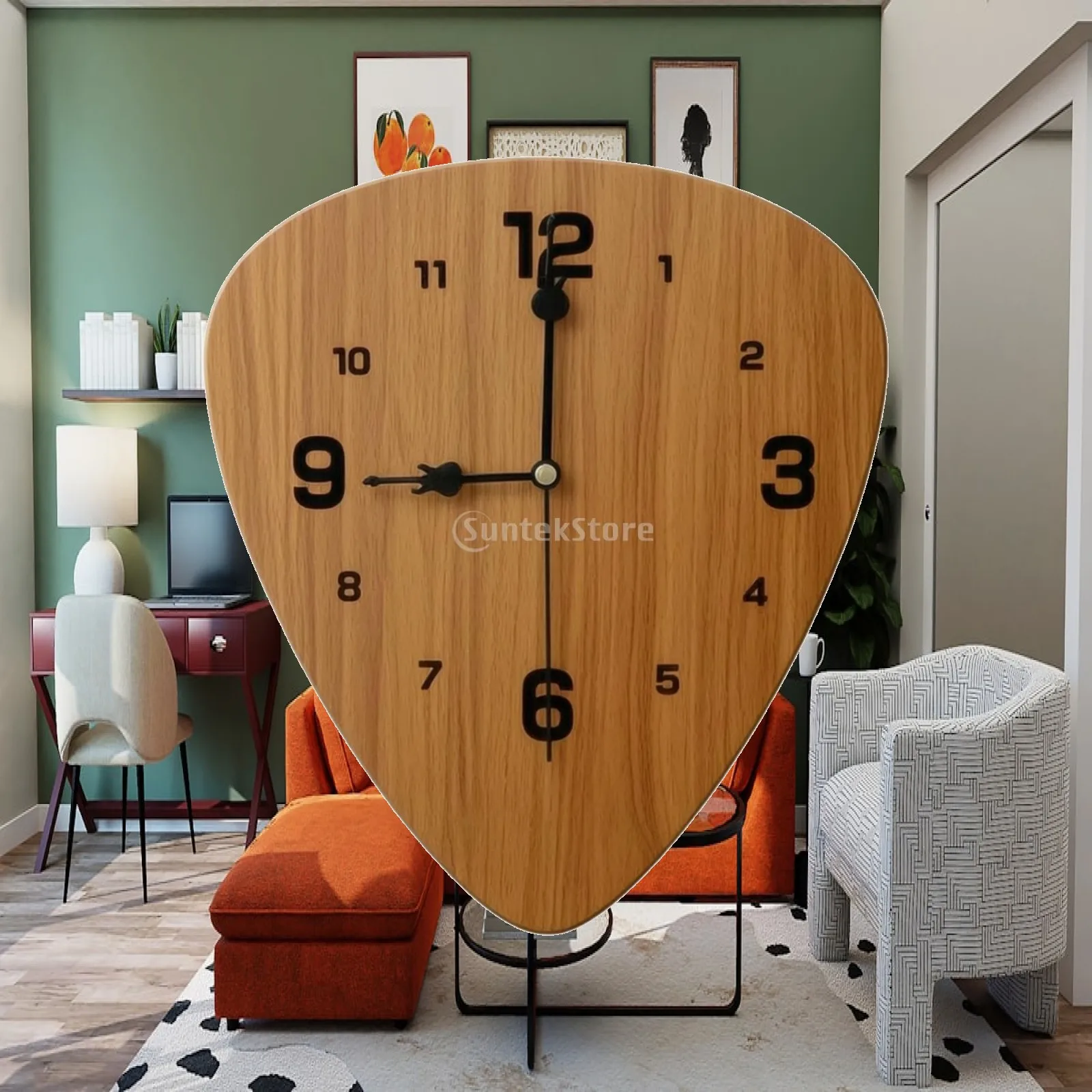 Artistic Guitar Pick Wall Clock Acrylic Mirror Face Music Lover Gift Silent Sweep Movement Compact 12 Inch Decor for Creative