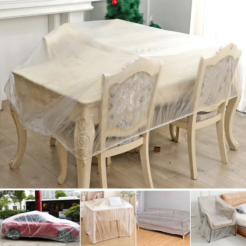 

Transparent Plastic Dust Cover with Elastic Closure Disposable Furniture Protector for Bed Sofa Cabinet Renovation Dust Proof
