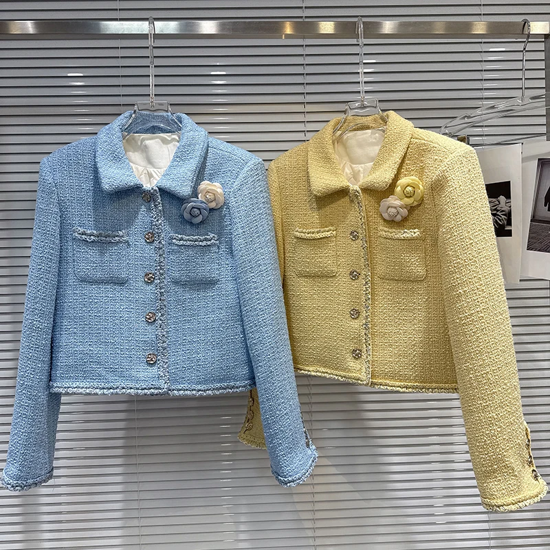 

2025 Winter New Light Luxury Knitted Edge Coarse Fleece Down Lining Short Jacket Women's Fashion Commuter Lapel Collar Coat