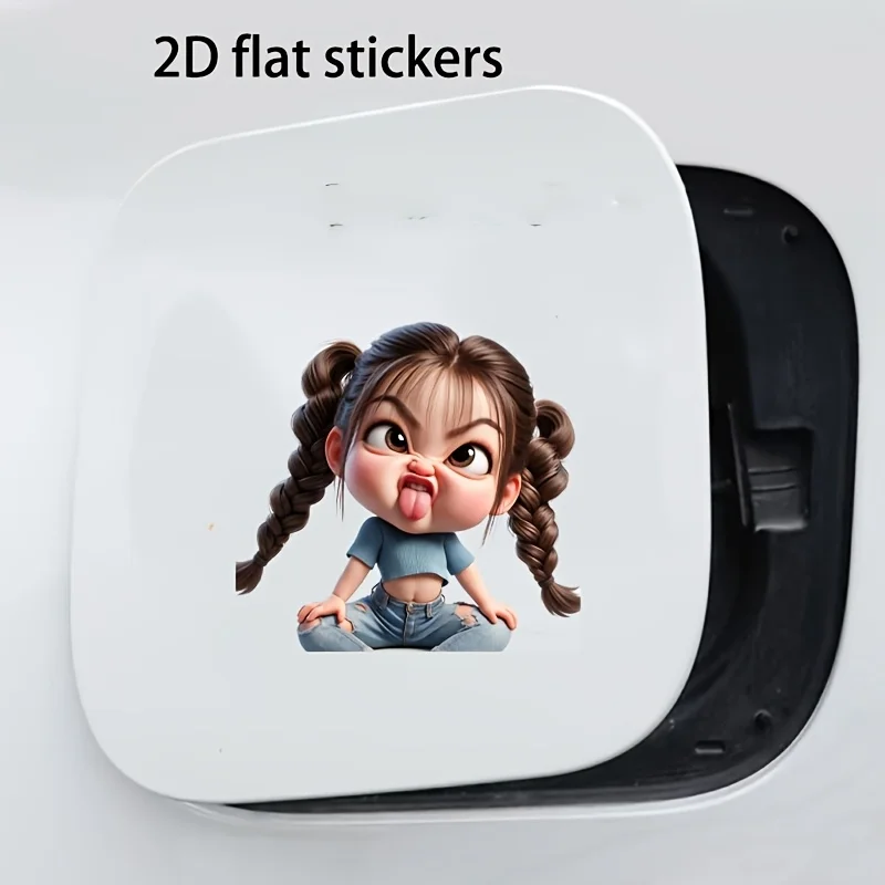 2D Flat Cute Funny Girl Vinyl Sticker, Waterproof Decal For Car Laptop Water Bottle Truck Phone Motorcycle Window Wall Cup