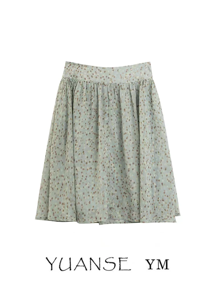 

YUANSE Vacation Style Green Polka Dot Skirt Women Summer Cute Youthful Casual A-Line Skirt Spring 2026