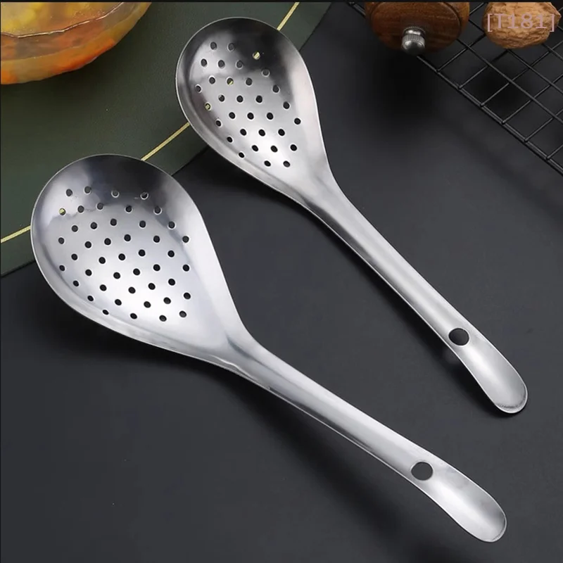 [E] Stainless Steel Strainer Spoon Skimmer Slotted Spoon Pepper Strainer Kitchen Colander Spaghetti Drain Spoon Food Filtration