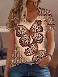 2024 New Style T-shirt For Women Butterfly Leopard Print Tees Blouse Oversized T-Shirt Summer Women's Clothing Short Sleeve