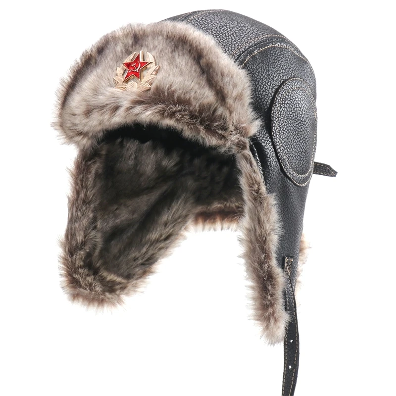 SupSindy Men Warm Winter Bomber Hats Outdoor Moto Windproof Faux Fur Pilot Earflap Hat For Women USSR Ushanka Thermal Snow Caps