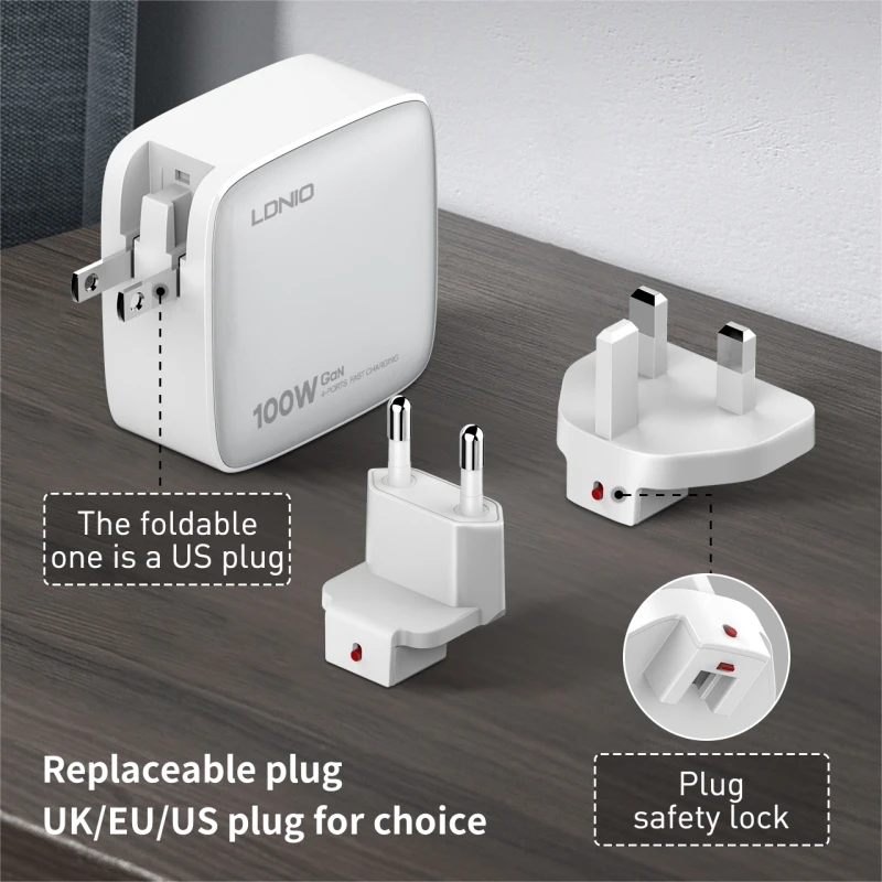 LDNIO 100W GaN Charger Multi-port Type C Travel Adapter For MacBook iPad iPhone 12-15 Pro Max Xiaomi 14 Galaxy S23 Usb C Charger