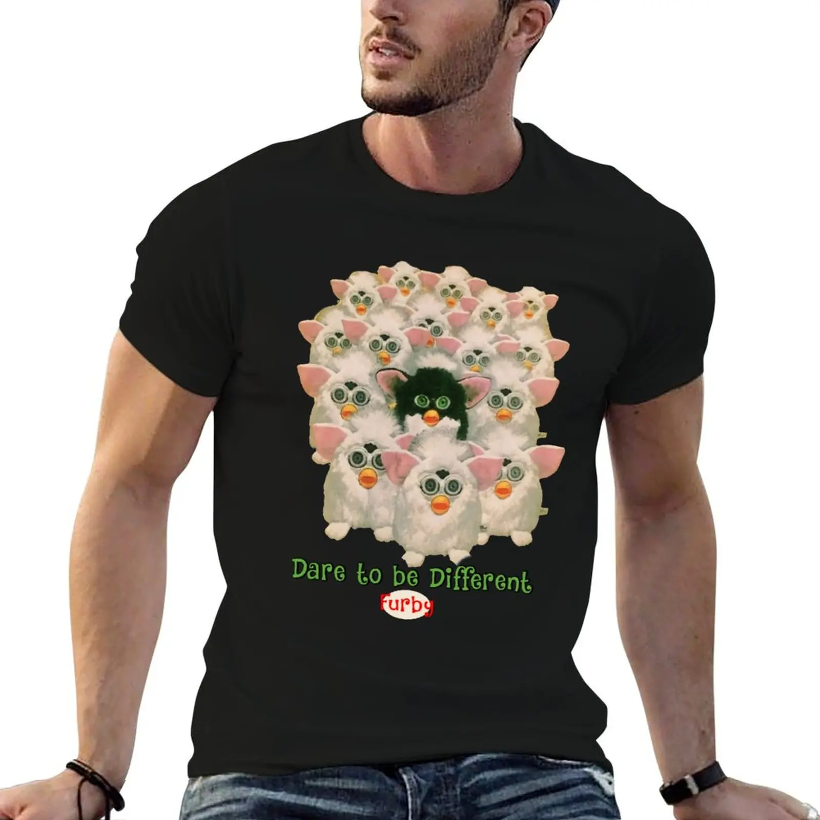 Camiseta vintage Furby Dare To Be Different Tiger Electronics de 1999, camisetas de diseñador, camiseta divertida lisa para hombre, camiseta para hombre