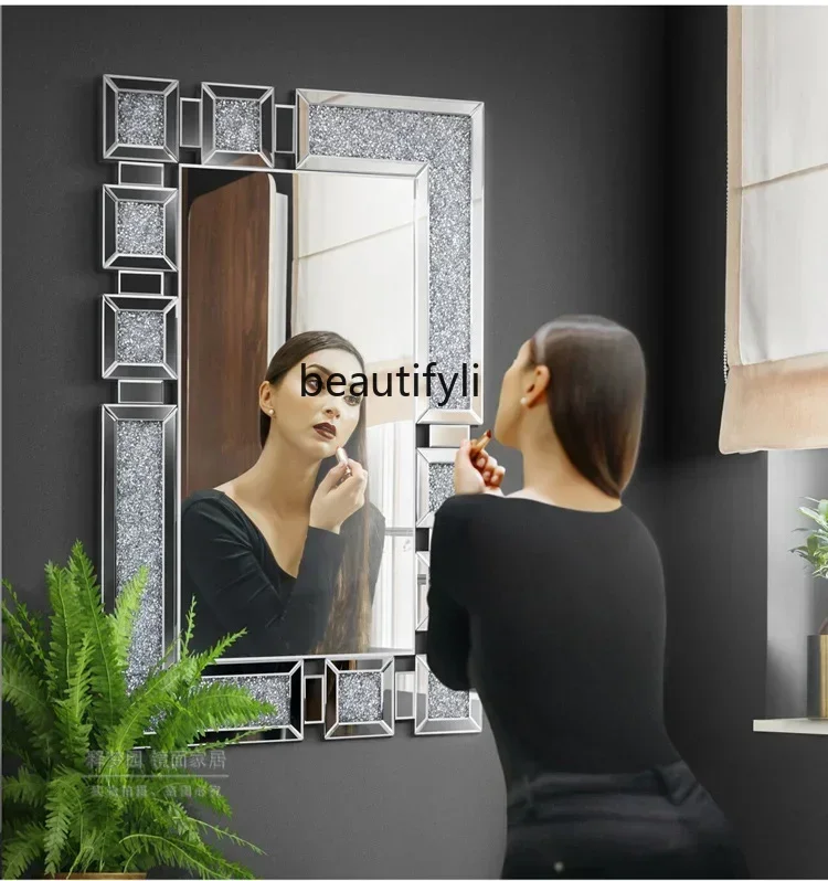 Hot selling-Luxury Crystal Diamond Entrance Console Table With Mirror Elegant Decor For Living Room Entryway-high quality