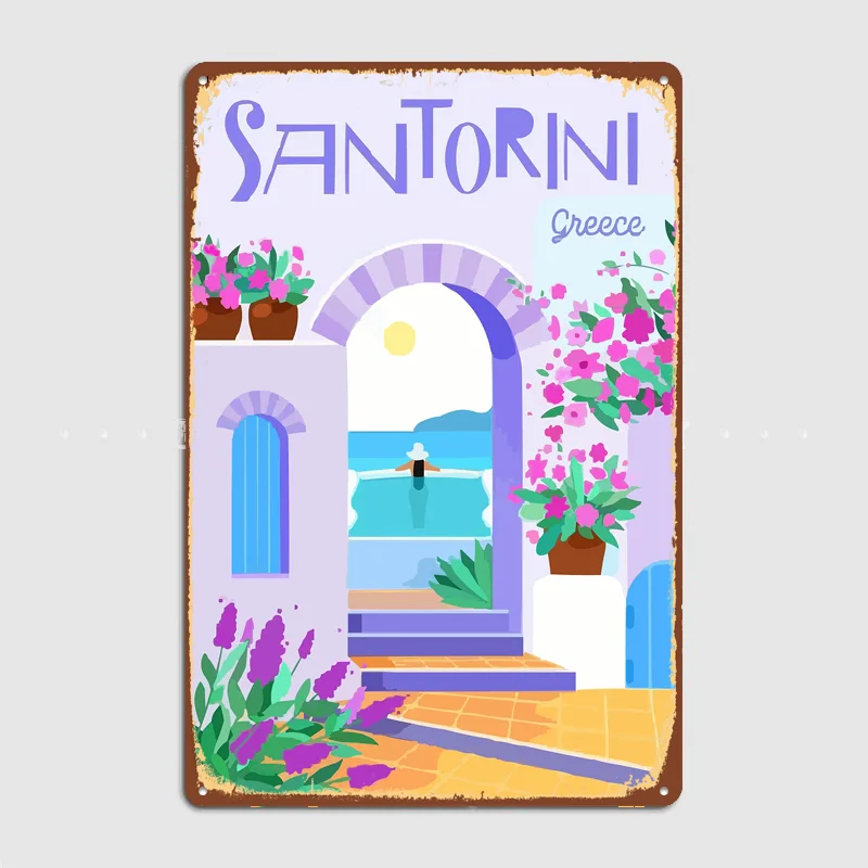 Santorini Greece Illustration Metal Custom Sign Living Room Wall Indoor Decor Room Decoration Bedroom Posters Home Decor