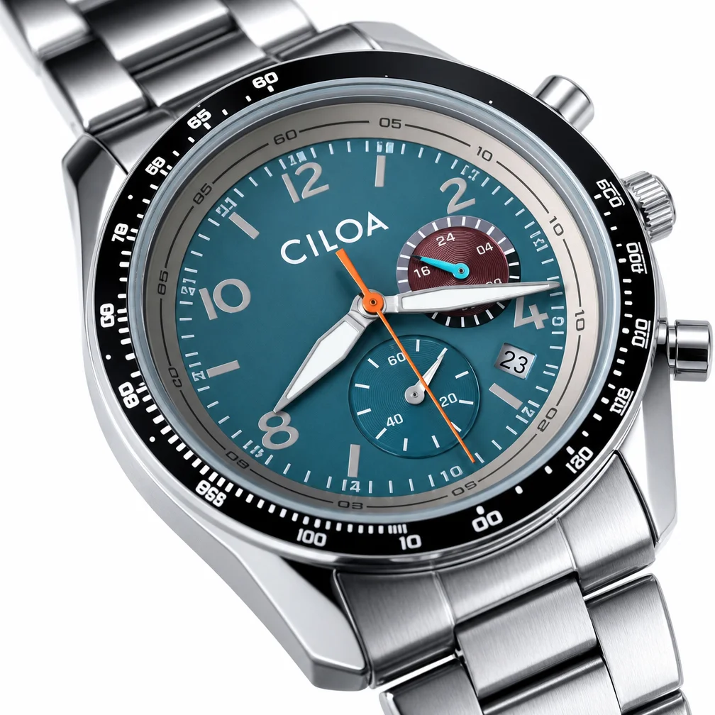 Quartz Watch for Man 40mm Diameter 10mm Thickness Multi-function Dial with Calendar and Timer Functions 30m Water Resistance