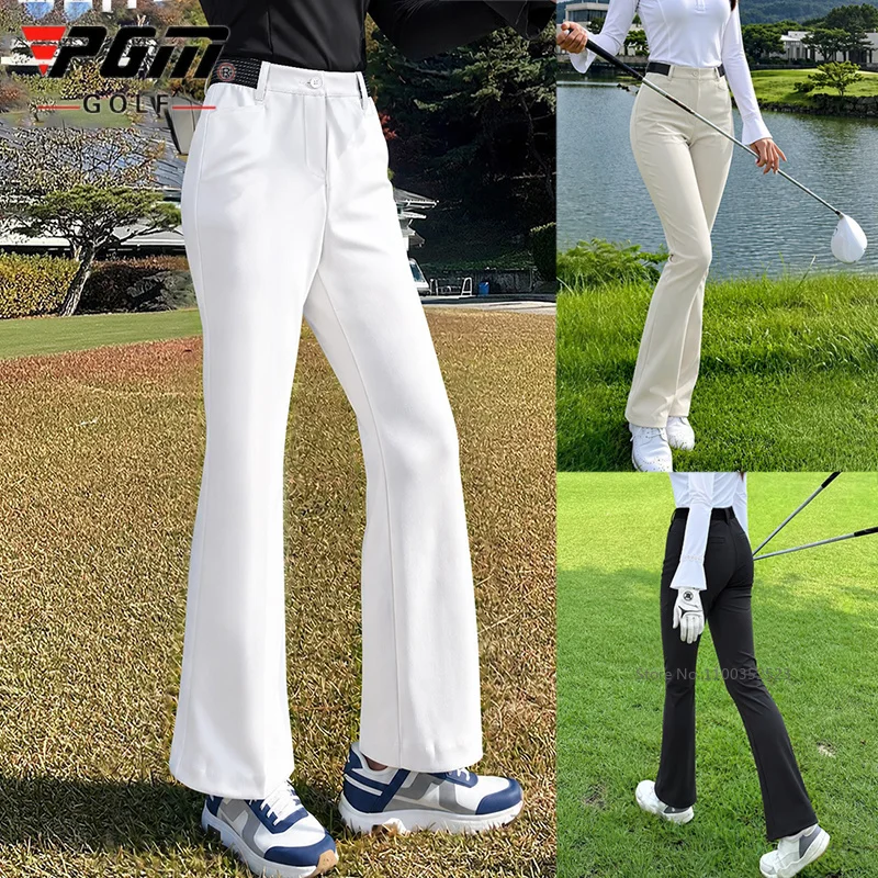 Pgm Women High Waist Flare Golf Pants Autumn Elastic Waistband Slim Golf Trousers Ladies Breathable Fashion Pants New Arrival