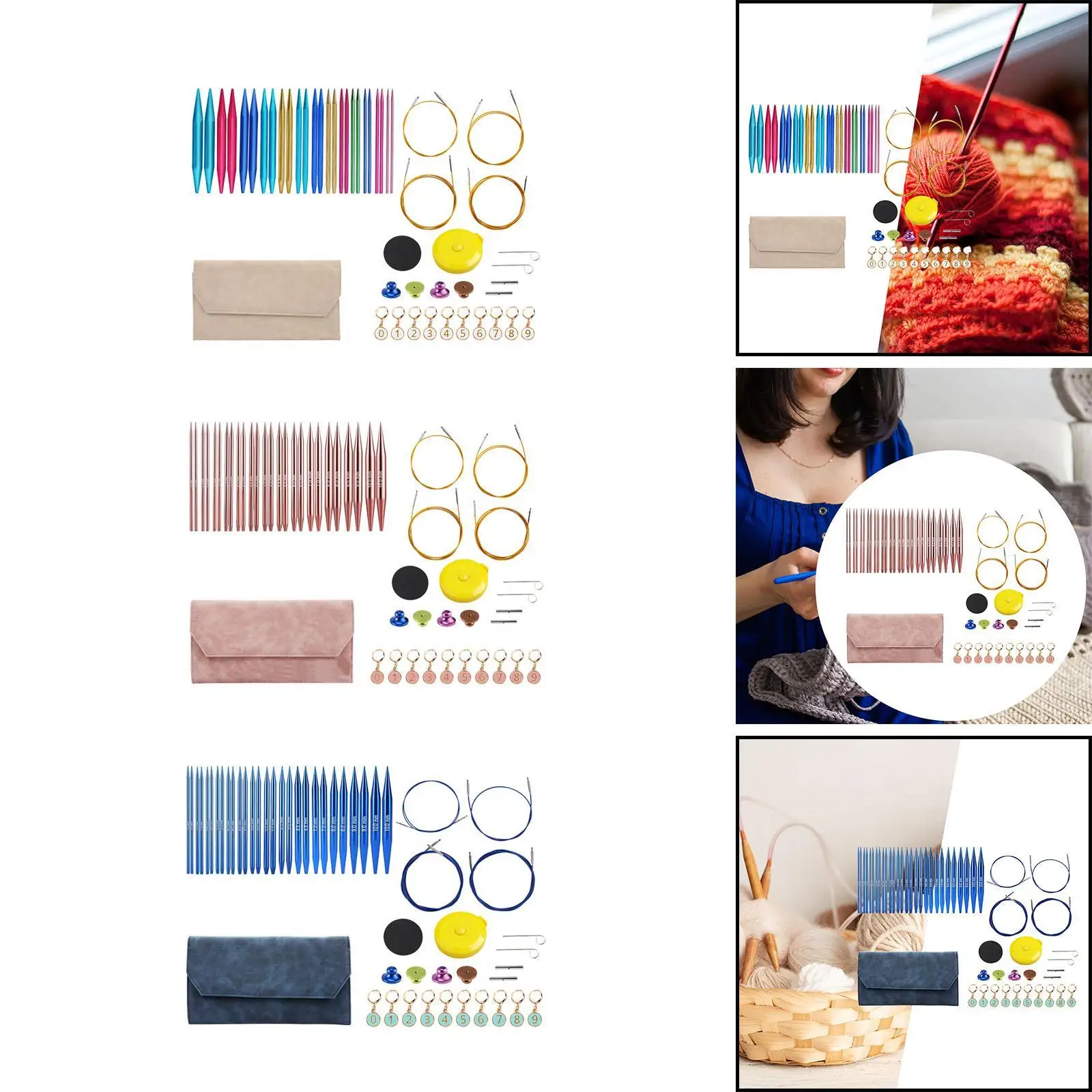 

Circular Knitting Needle Kit Removable Hand Knitting Aluminum Portable Knitting Set for Sleeves Beginner Sweater Scarf Knitter