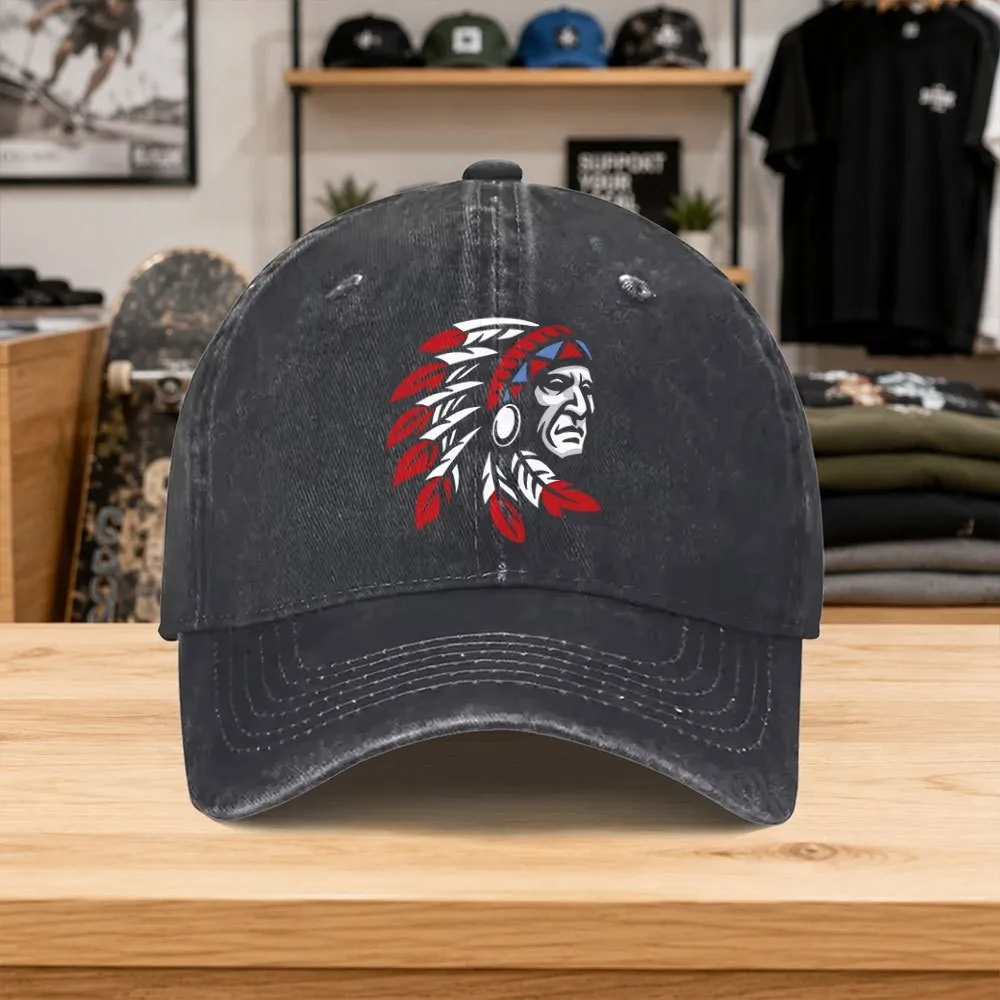 Local American Chief Washed Baseball Cap Unisex All-Match Casual Outdoor Sports Hat