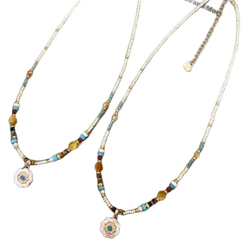 مينار البوهيمي الملونة الحجر الطبيعي فريتيلاريا ميوكي تريند عباد الشمس مطرز قلادة القلائد للنساء سيدة ستراند المختنقون