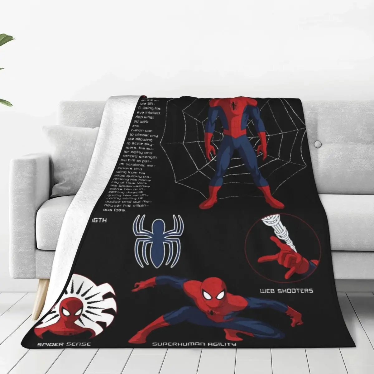 Spider-Man Spidey Schematic Diagram Throw Blanket Flannel Bedspread For Couch ChairNovelty Sofa Bed Cover