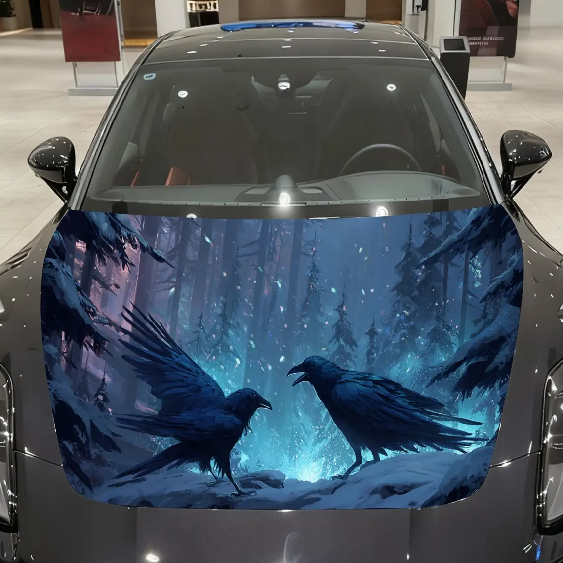 Aurora Snow Crow Car Hood Vinyl Stickers Car Surface Protection Decal Car Decoration Cover Vinyl Wraps Waterproof Self-adhesive