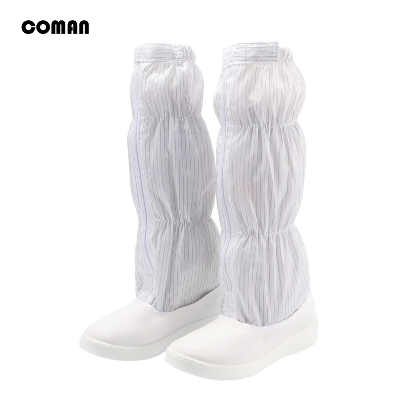 Easy to put on and take off PU soft soled comfortable anti slip anti-static high boots Food factories unisex white safety shoes