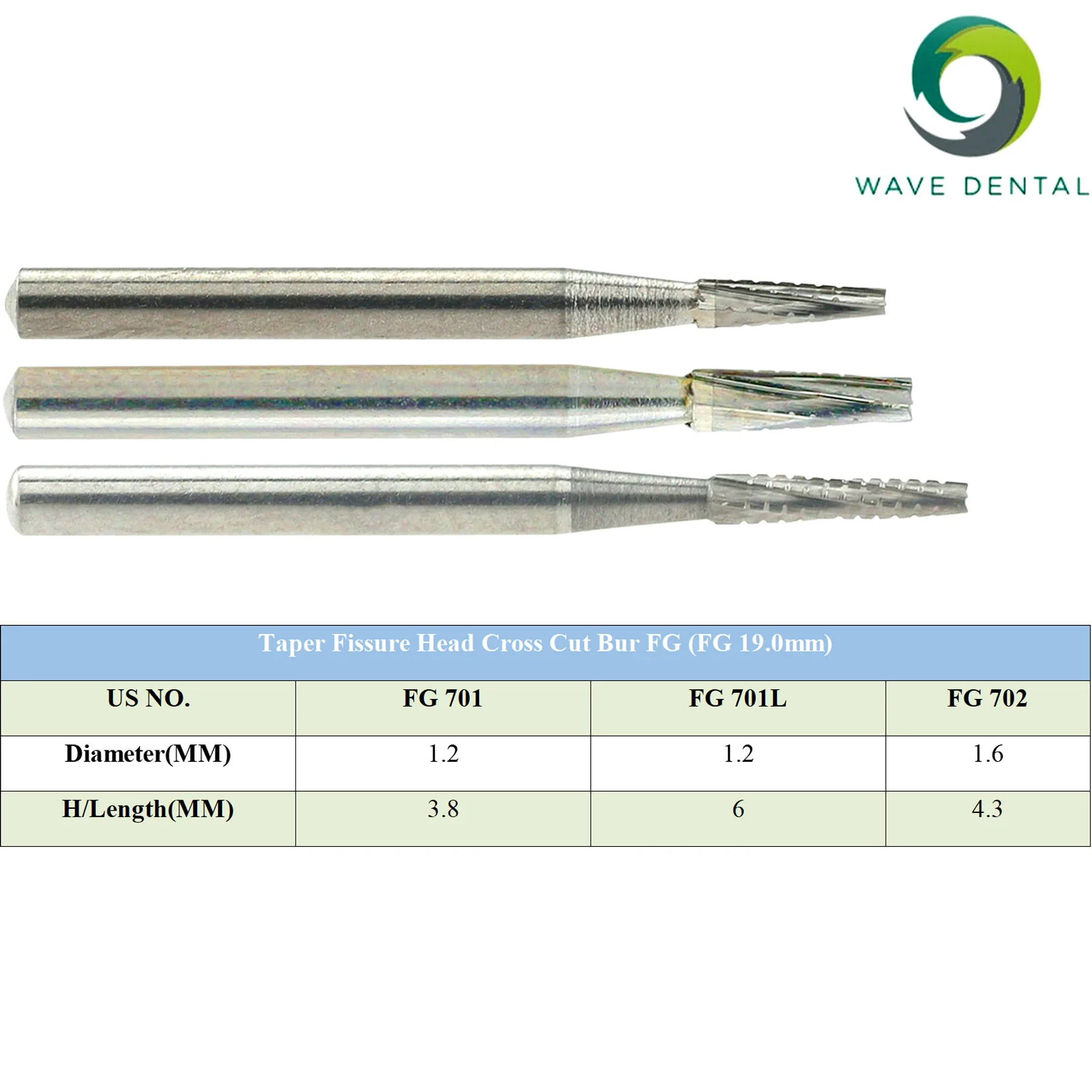 PRIMA WAVE Dental Burs Tungsten Carbide Taper Fissure Type FG 701 701L 702 untuk Handpiece Kecepatan Tinggi 5Pcs/Pak