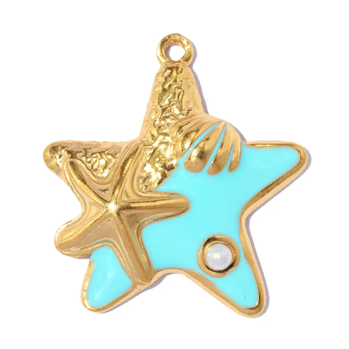 3pcs/Lot Wholesale Stainless Steel  Pearl Starfish Shell DIY Charms Enamel Star Moon Necklace Pendants Heart Shoe Accessory