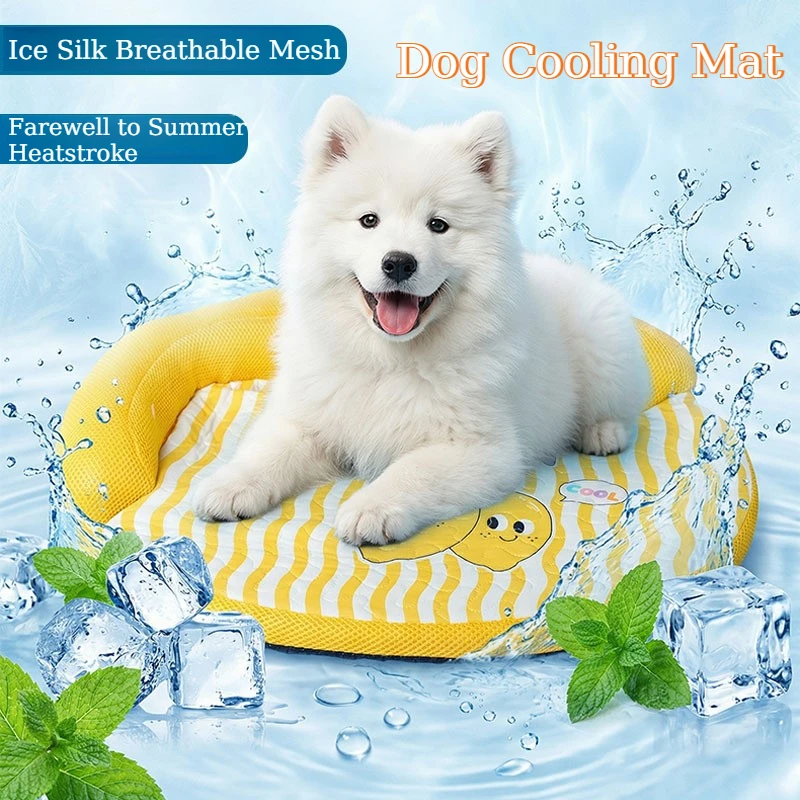 

Ice Silk Dog Cooling Mat with Neck Support Pillow Breathable Mesh Summer Dogs Bed Wear Resistant Non-Slip Puppy Sleeping Pad