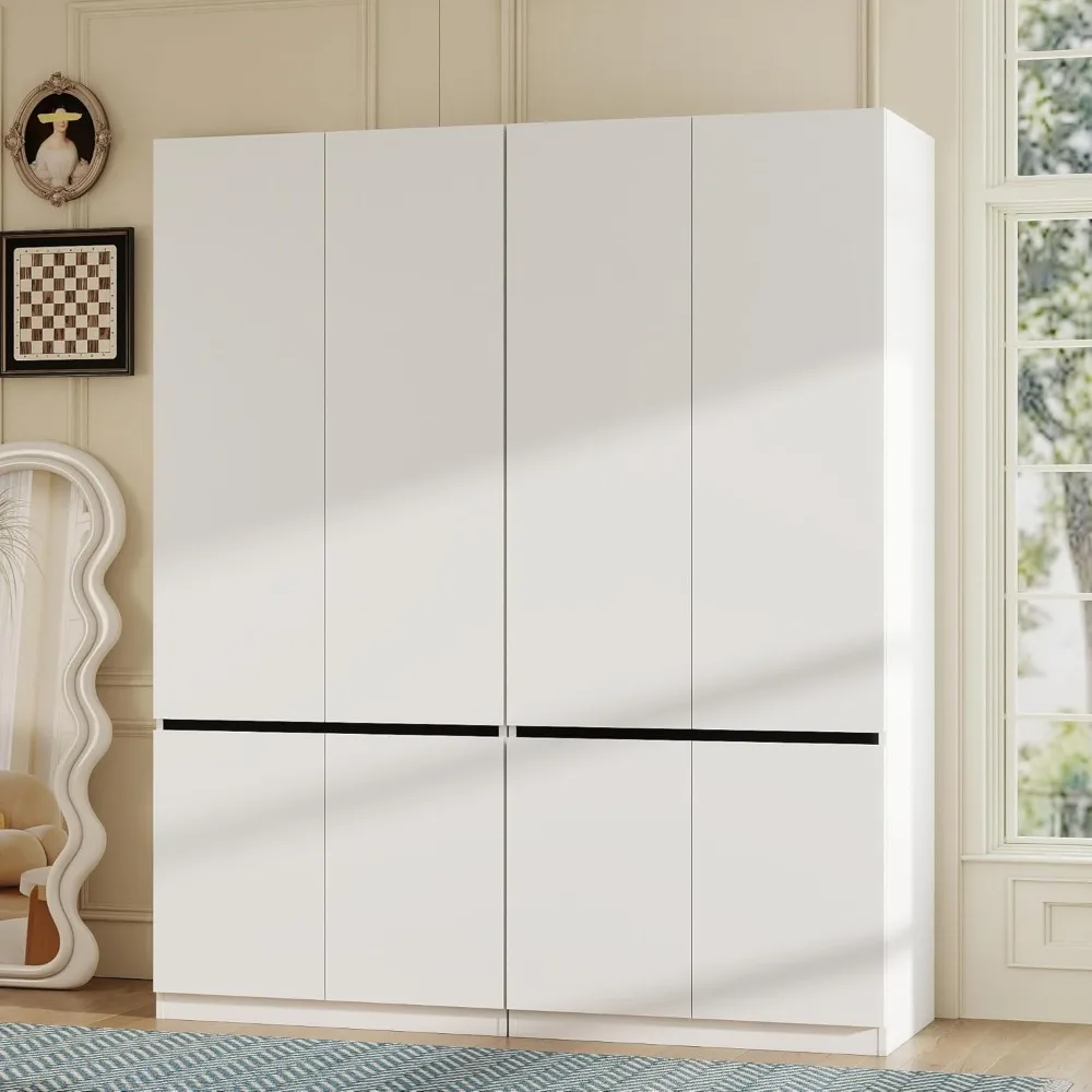 

White Armoire Wardrobe Closet: 75" Large Wardrobe Closet with 4 Doors, Modern Bedroom Armoires with Storage, Customized