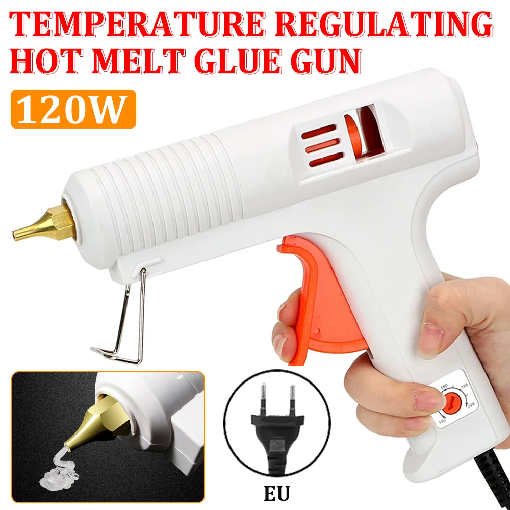 

120W Household Hot Melt Glue Gun US/EU Plug Portable Copper Nozzle Glue Heating Gun Adjustable Temperature Craft Repair DIY Tool