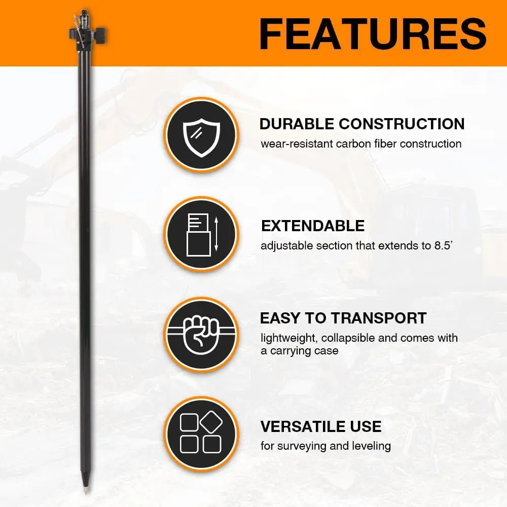 عمود GPS تلسكوبي، قضيب GPS بطول 2.5 متر/8.2 قدم لمسح الأراضي والهندسة GPS/GNSS ملحقات وأدوات (GLS25) #4